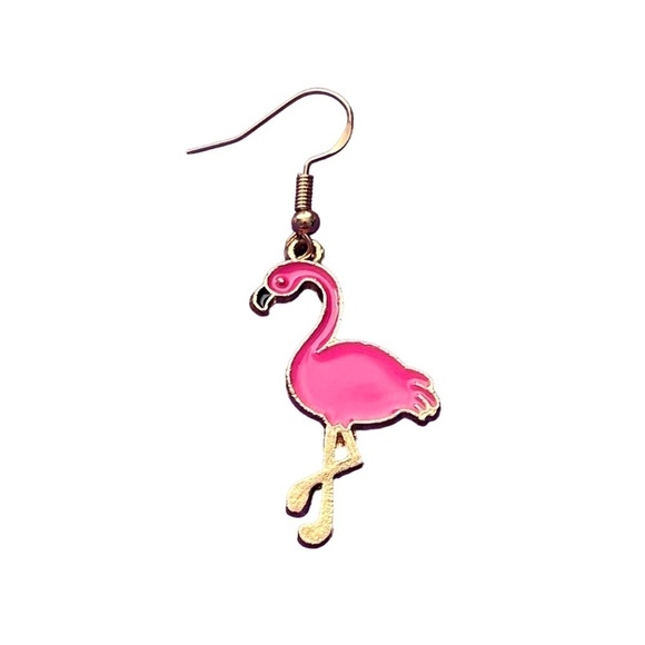 Hand Crafted Earrings Birthday Girl Flamingoes Nickel Free wires Gold Tone - Picture 4 of 8